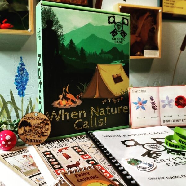 When Nature Calls escape room box game display